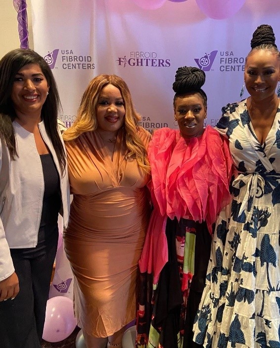 Fibroid Fighters Kym Lee-King, Coach Ella, and Cynthia Bailey stand with Actress Heidi Jantzen